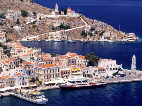 Greece, Dodecanese Islands, Symi Island, Yalos harbour with its 19th century houses